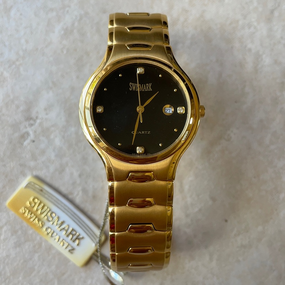 SWISSMARK 23K ELECTRO GOLD PLATED MEN QUARTZ WATCH # 7778-1M